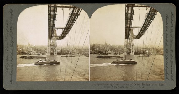 Showing construction of new bridge over East River, New York, N.Y., U.S.A. (Williamsburg Bridge) LCCN2002706706
