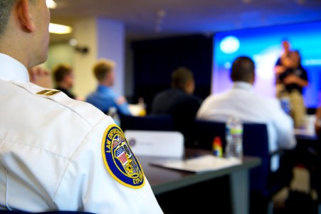 Shoulder patch of law enforcement explorer during speaker