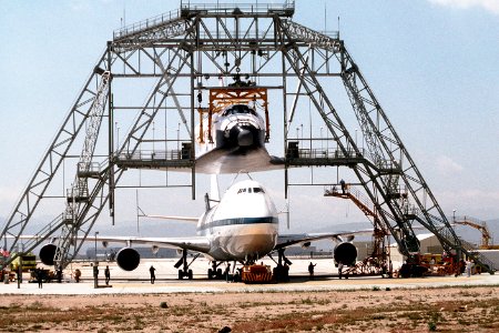 Shuttle Carrier Aircraft beneath the Space Shuttle Endeavour