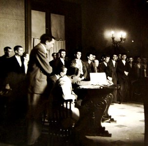 Sicilian civilians being tried in a court for rioting, 1943 (24479530531)