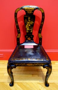 Side chair with drop-in seat, Warwick Castle, China for English market, c. 1725, lacquer, leather, wood - California Palace of the Legion of Honor - San Francisco, CA - DSC02822