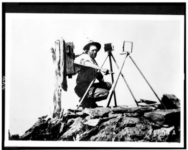 Signal station in the Rockies, showing telephone installation and signal man using heliograph LCCN90709623