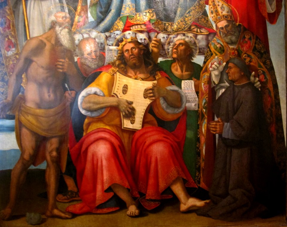 Luca signorelli e bottega, madonna col bambino, l'eterno e santi, 1519-1523, 02