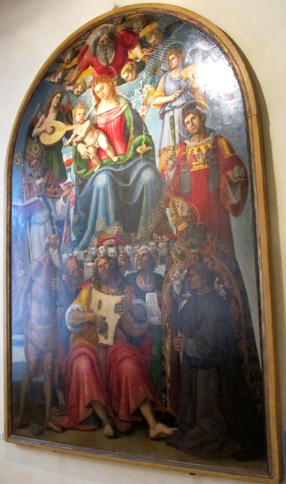 Luca signorelli e bottega, madonna col bambino, l'eterno e santi, 1519-1523, 01