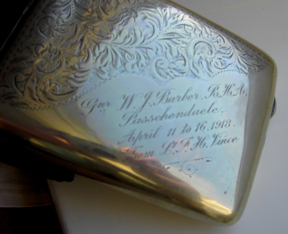 Silver cigarette case given to my grandfather, Walter Barber