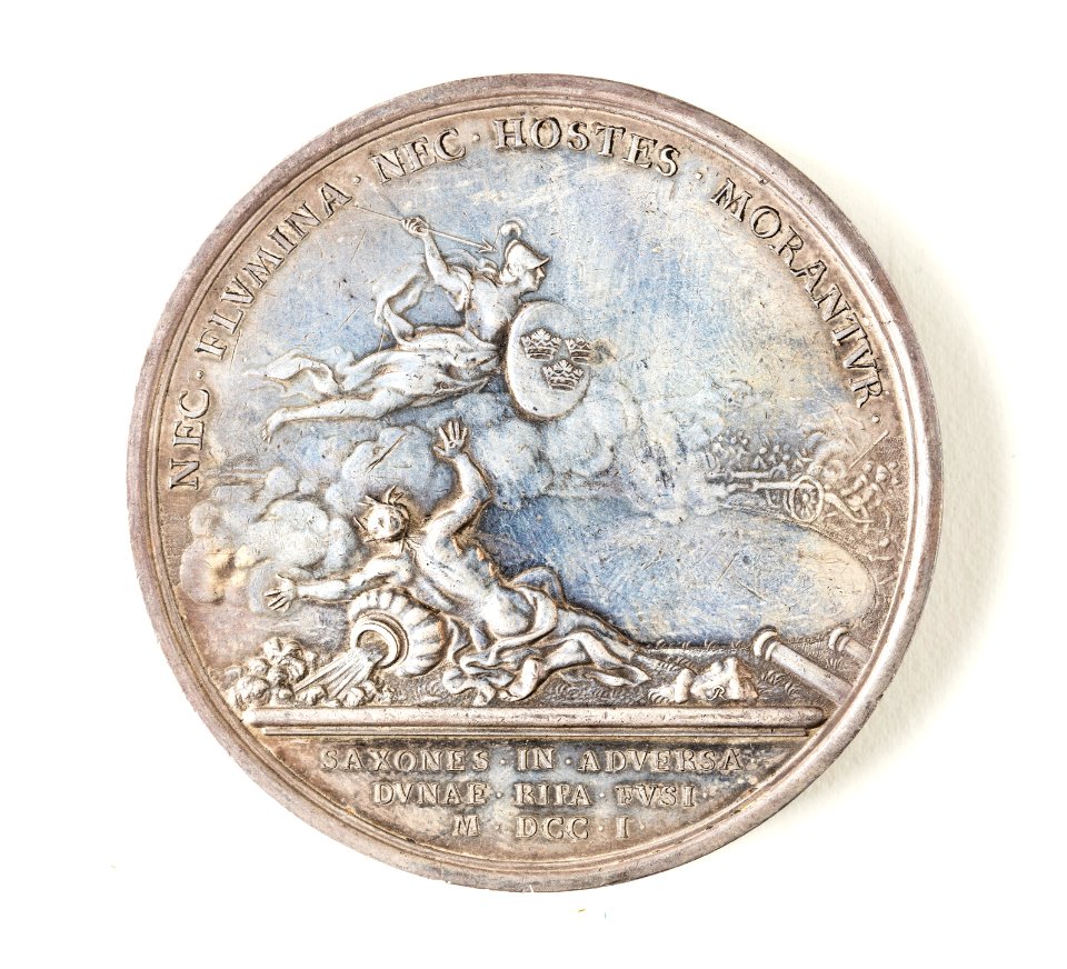 Silvermedalj, 1701. Frånsida, Moder Svea m.m - Skoklosters slott - 109349