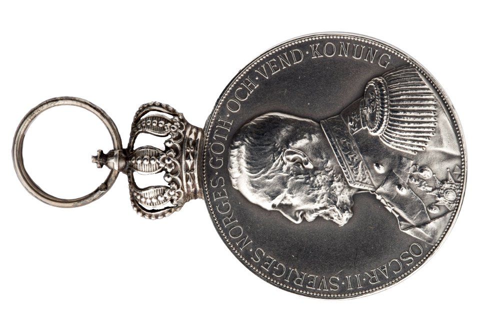 Silvermedalj med Oscar II, 1902 - Livrustkammaren - 100568