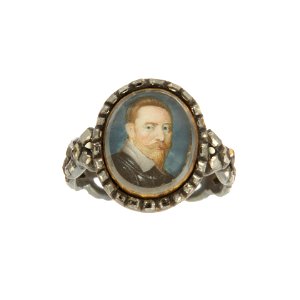 Silverring med miniatyrporträtt av kung Gustav II Adolf - Livrustkammaren - 97880