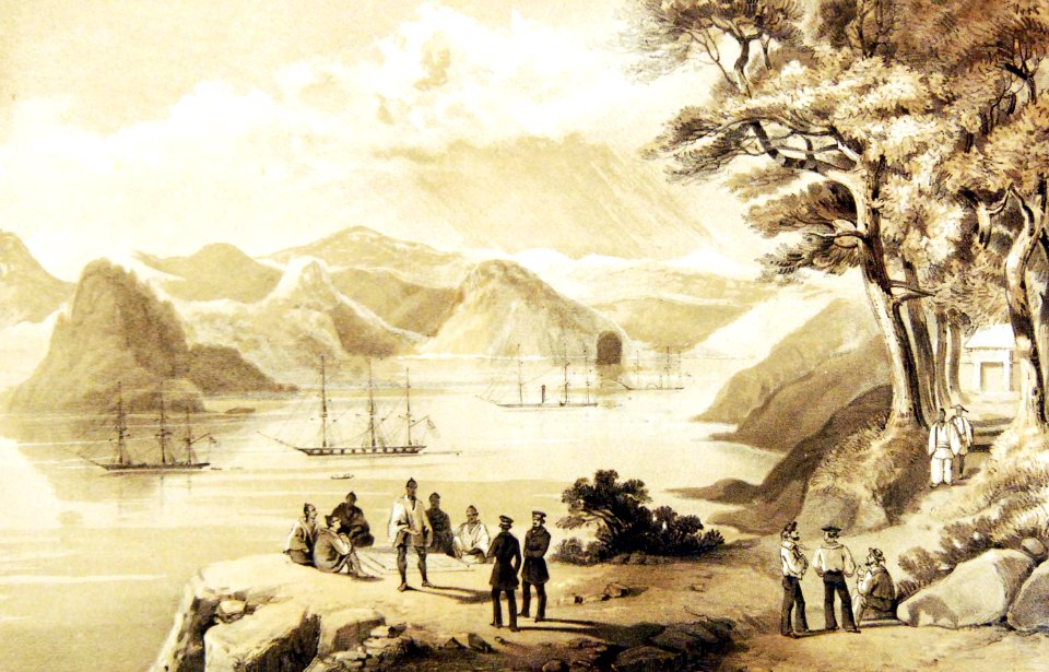 Simoda from Vandala Bluff, Perry’s Expedition to Japan, 1853-54, artist- W. Heine (36865384753)