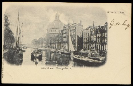 Singel 11 met Ronde Lutherse Kerk. Rechts Singel 23-35 en halverwege de Koggestraat, Afb PBKD00374000005