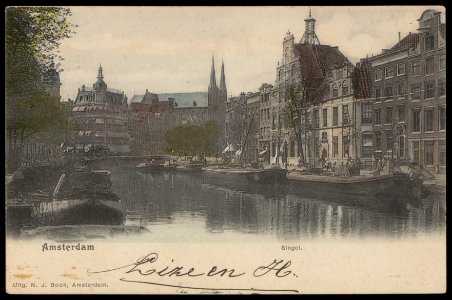 Singel gezien van Muntplein naar Koningsplein.Uitgave N.J. Boon, amsterdam, Afb PBKD00283000001 photo