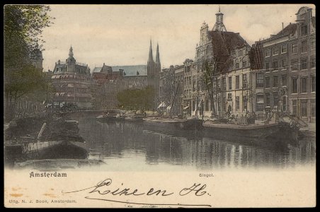 Singel gezien van Muntplein naar Koningsplein.Uitgave N.J. Boon, amsterdam, Afb PBKD00283000001