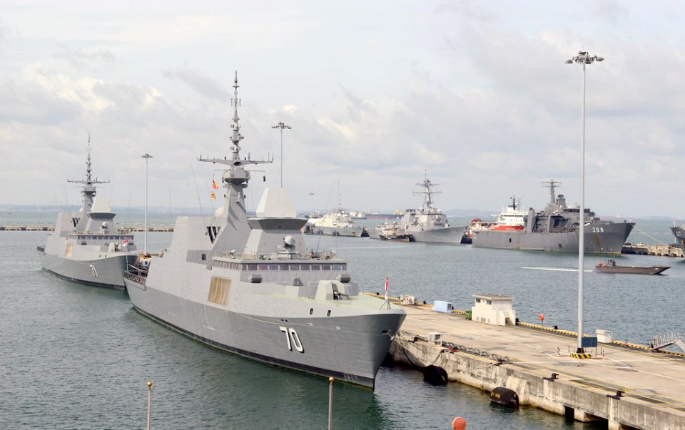 Singapore and US Navy warships at Changi Naval Base in July 2015