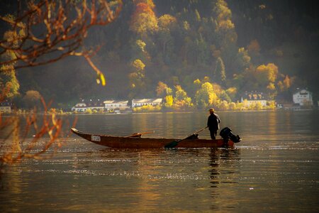 Fishing boat autumn landscape