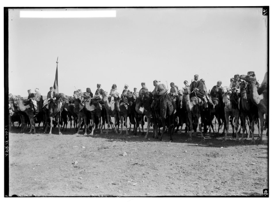 Sir Herbert Samuel's second visit to Transjordan, etc. The emir's bodyguard, mounted on camels. LOC matpc.02313