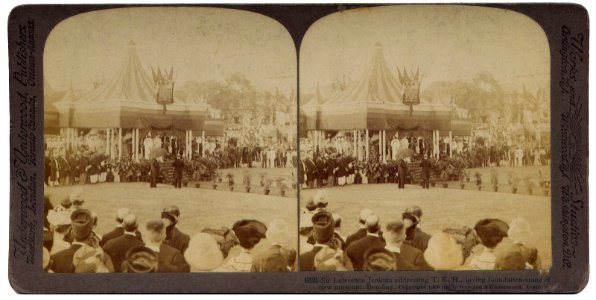 Sir Lawrence Jenkins addressing the foundation stone laying of a new museum, Bombay in 1905-06