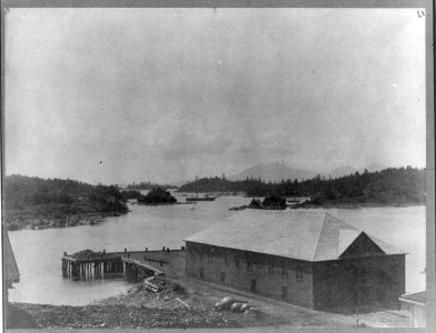 Sitka, Alaska- Looking across dock and warehouse toward Mt. Edgecombe LCCN2017645091