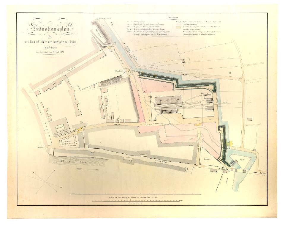 Situationsplan Französischer Bahnhof St. Johann 1843 HMB 1990-6
