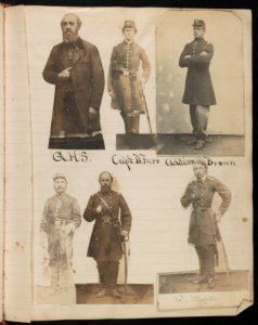 Six Union soldiers labeled G.H.S., Capt. D Farr, Addison Brown, and Col. Stoughton; two soldiers are unlabeled LCCN2014646390