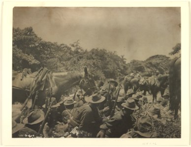 Sixteenth infantry in San Juan creek bottom, under Spanish fire from San Juan Hill, July 1st, 1898 LCCN2013651496