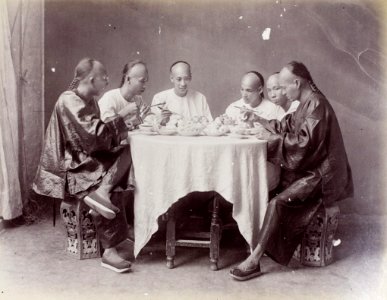 Six men having a meal by Lai Afong, c1890s