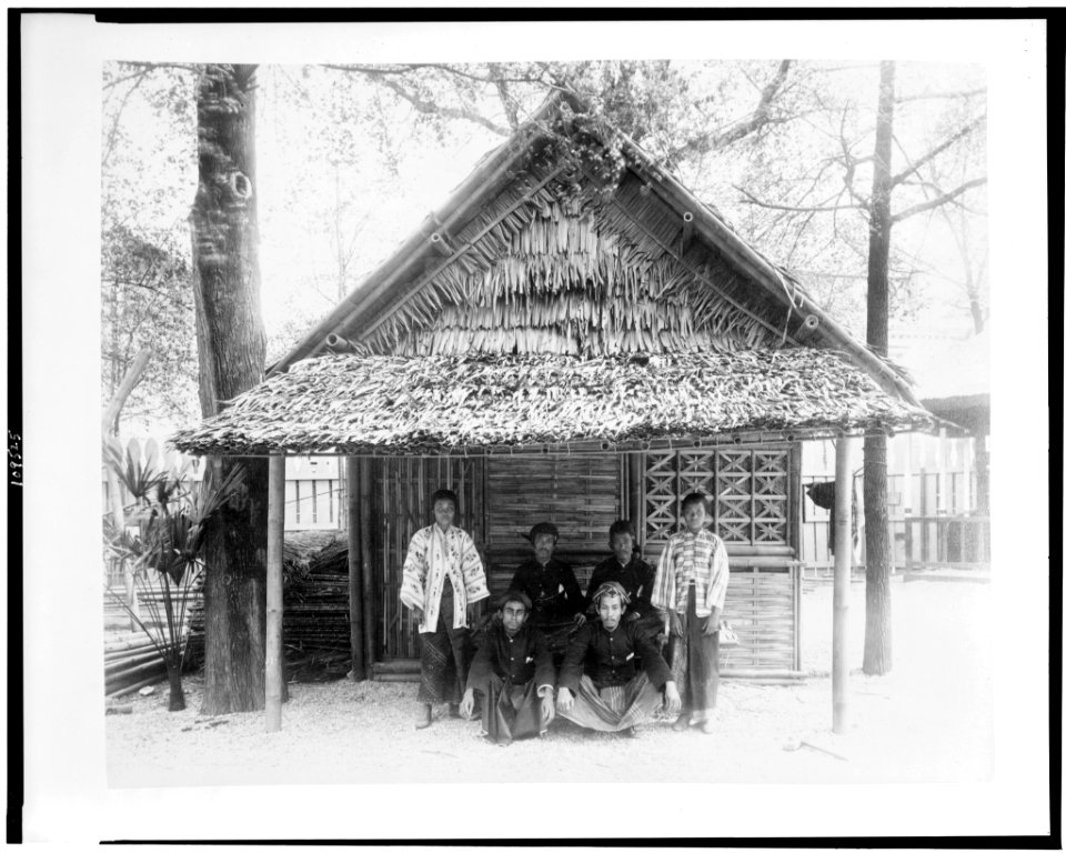Six people posed before Javanese house in Javanese Village, Paris Exposition, 1889 LCCN94500849