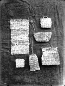 Six unidentified Indian baskets on display, ca.1900 (CHS-3963)