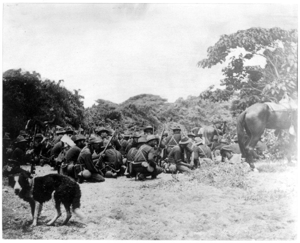 Sixth Infantry in San Juan creek bottom under Spanish fire from San Juan Hill, July 1, 1898 LCCN2003666579