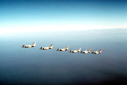 Six Lockheed S-3A Vikings in flight on 1 December 1989