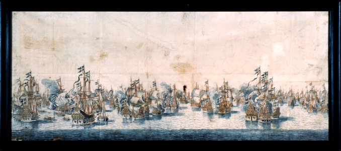Sjöslaget vid Femern 1644 mellan svenska och danska fartyg. Tusch och sepialavering - Skoklosters slott - 47990