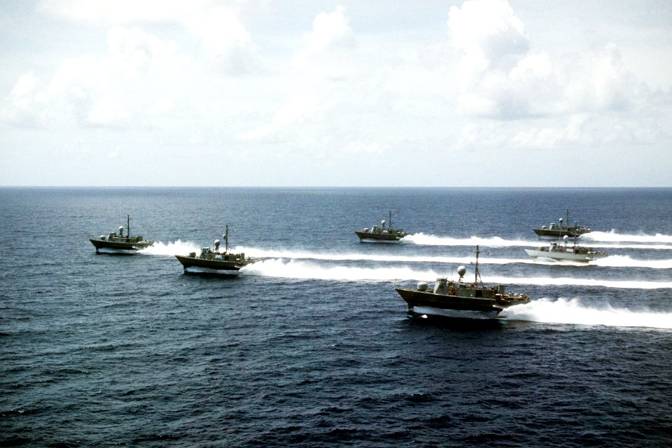 Six Pegasus class hydrofoils underway