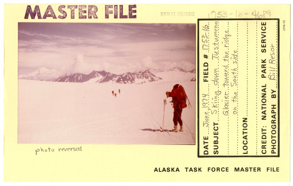 Skiing down Tustumena Glacier toward the ridge on the south side (33421605041)