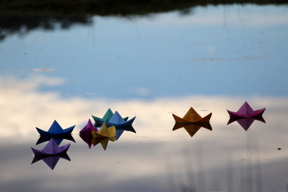 Colored origami floating
