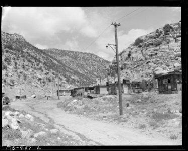 Slaughter House Canyon where houses are rented to miners for $6.50 per month. Utah Fuel Company, Sunnyside Mine... - NARA - 540420