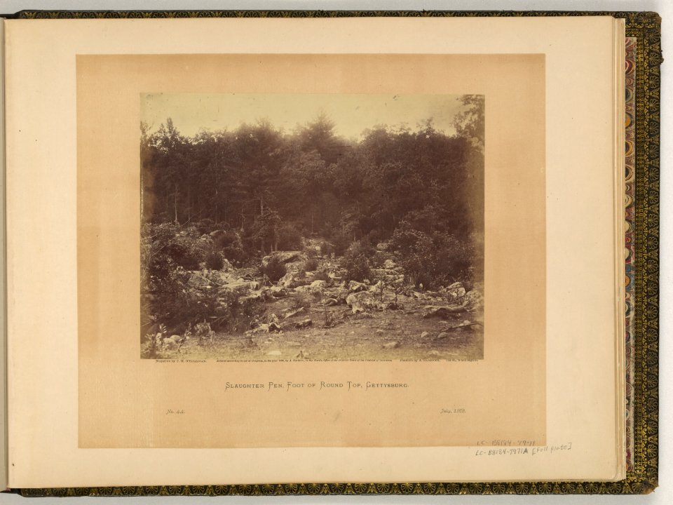 Slaughter pen, foot of Round Top, Gettysburg - negative by T.H. O'Sullivan. positive by A. Gardner. LCCN2006692515