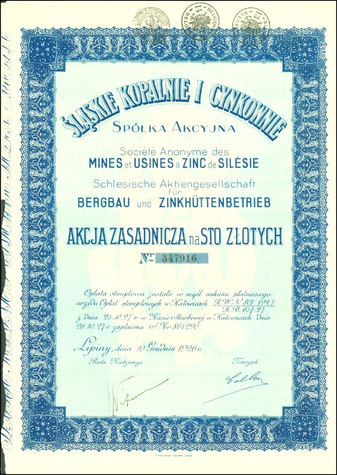 Slaskie Kopalnie i Cynkownie SA 1926