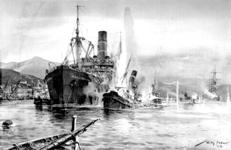 SM UB 48 unter Kapitänleutnant Wolfgang Steinbauer dringt am 29 April 1918 in den italienischen Hafen Carloforte ein und zerstört den britischen Dampfer KINGSTONIAN, zwei britische Bergungsdampfer und eine französische Bark