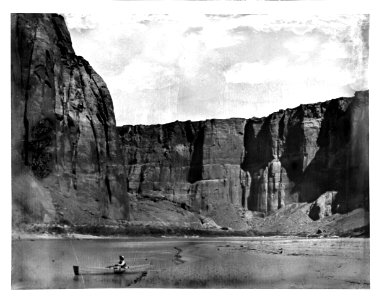 Small boat crossing the Colorado River at Lee's Ferry in Marble Canyon, Grand Canyon, 1900-1930 (CHS-3897) photo