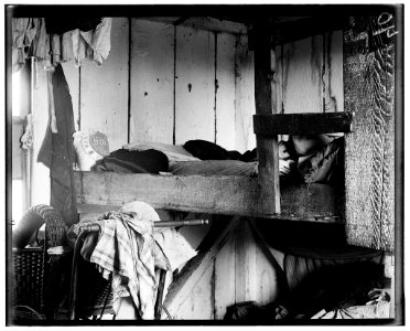 Small shack on Forsythe's Bog, occupied by De Marco family, 10 in the family living in this one room. Room is 10 ft. x 11 ft. X 5 1-2 ft. high and gable attic above. (See family picking LOC nclc.05309