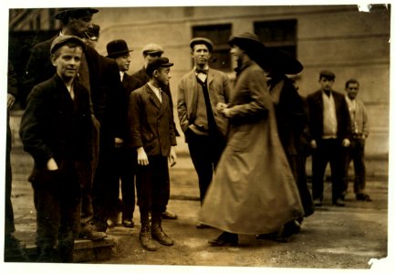 Smallest boy in group is Duke Gray, 66 Coburn Street, doffs in No. 1 spinning room and has been there one month. Seems 13 years old. LOC cph.3b43671