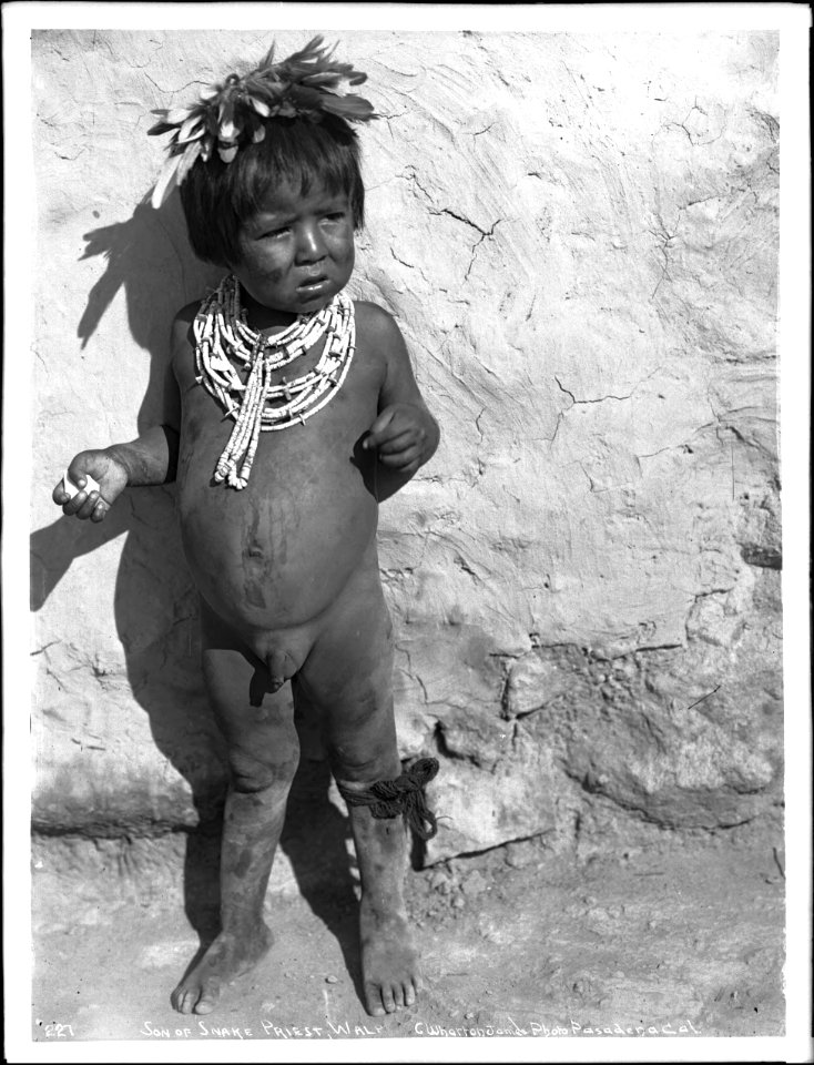 Small Hopi boy, the son of a Snake Priest, at the pueblo of Walpi, Arizona, ca.1898 (CHS-4637)