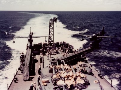 SO3C Seamews on catapults of USS Biloxi (CL-80) in 1943