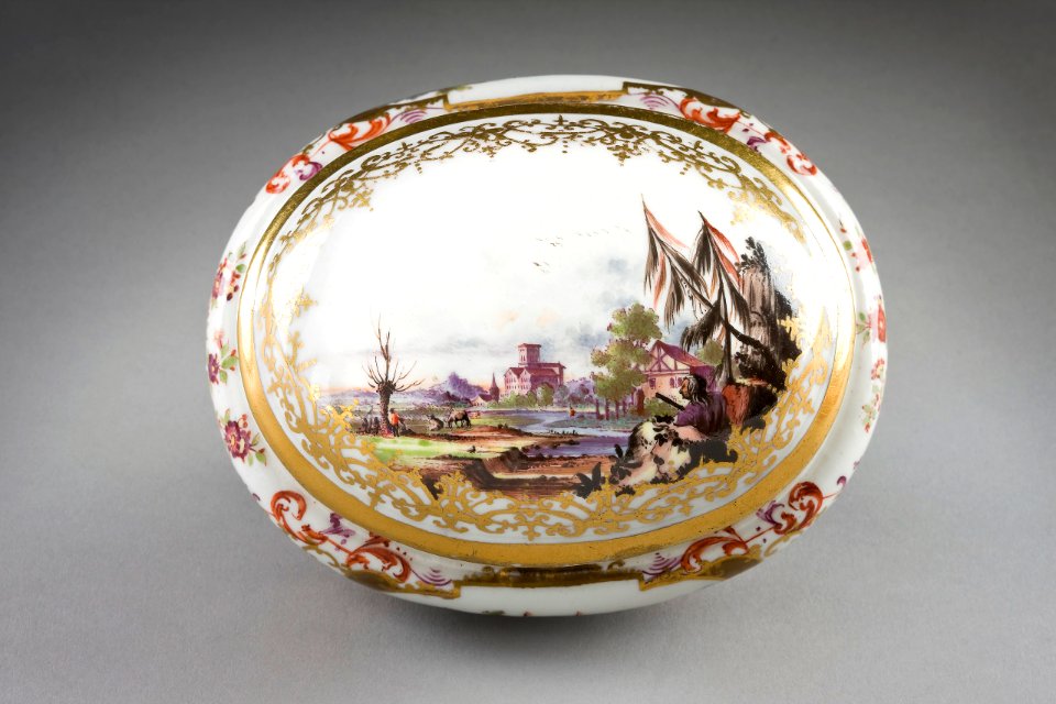 Sockerdosa. Meissen. Detalj motiv lock - Hallwylska museet - 87115