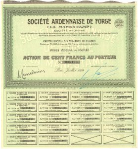 Société Ardennaise de Forge Le Manestamp — Action de 100 Francs au Porteur
