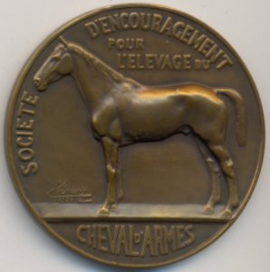 Société d'Encouragement pour l'Elévage du Cheval d'Armes, medal by Jacques Marin (1877-1950), Belgium, 1920, Coins and Medals Department of the Royal Library of Belgium, 2M344 - 2 (verso)