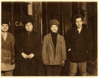 Sold out at 8-30 P.M. Left to right- Pasquale Lolara, 13 years, 147 Jay St. Ercola Guallilo, 13 years, 53 1-2 Park Ave. Jerry Paciello, 12 years, 410 Catherine St. Frank Graciana, 13 years, LOC nclc.03435