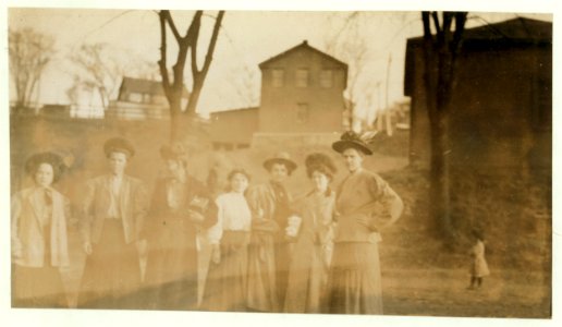 Some of the girls from the Chace Cotton Mill, Burlington, Vt. Girl on left hand end is Cora Collette. Girl in middle is Anna Grenier. Been in mill 2 years. 6 P.M. May 5, 1909. LOC nclc.01713