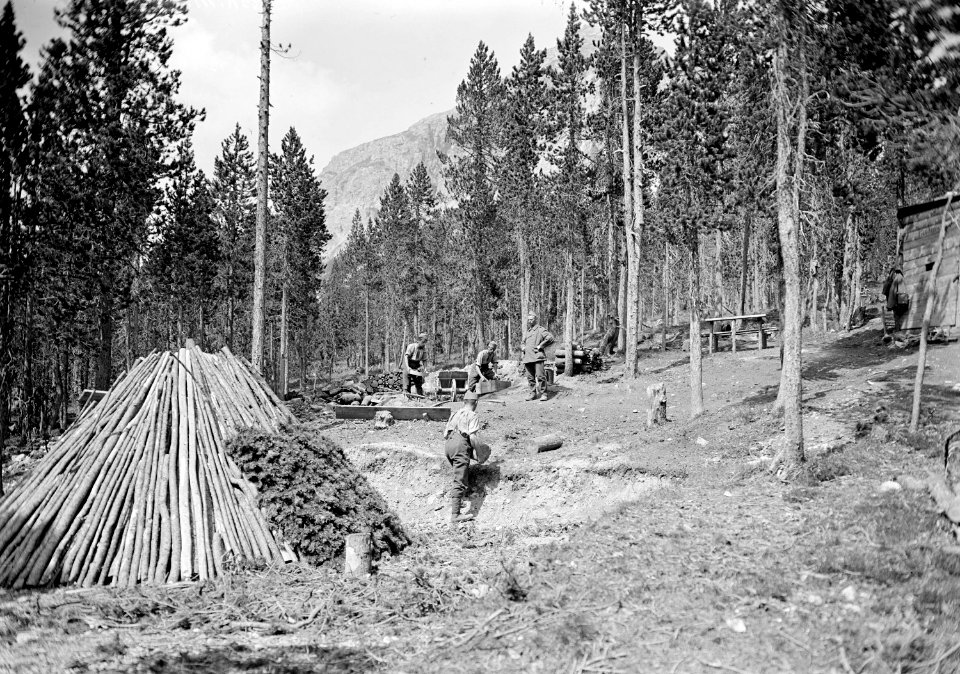 Soldaten beim Bau eines Köhlers im Schweiz. Nationalpark - CH-BAR - 3239906