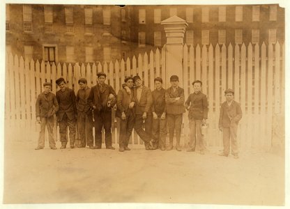 Some of the boys working in Natcik Mills (R. I.) Saturday Noon, April 17, 1909. LOC nclc.01674