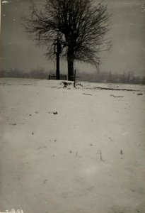 Soldatengräber beim Baum und Kreutz (11 Mann des I.R.147.) sowie österr. Schützengräben nördl. Suloszrove, im Hintergrund Häuser des genannten Ortes. (BildID 15539369)